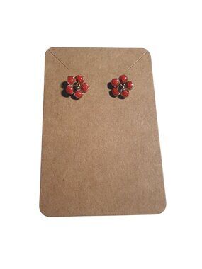 Red Flower Stud Earrings Gold Tone Boho Core Floral Post Jewelry Gift Minimalist